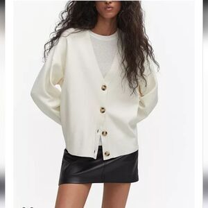 Mango Button Knit Cardigan In Off White Size Medium